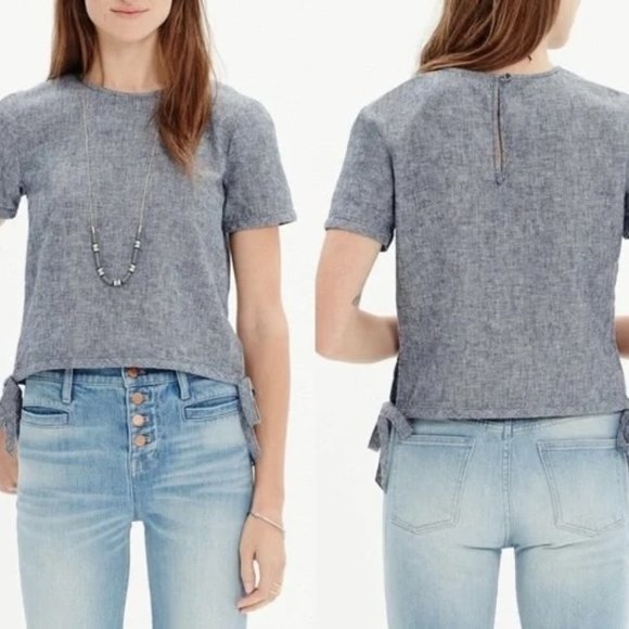 Madewell Women's Chambray Side-tie Crop Tee Shirt - Size Small - Picture 1 of 4